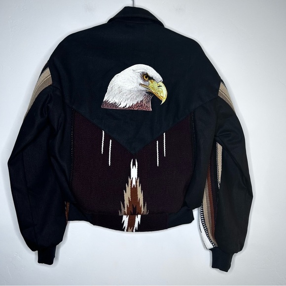 Buffalo Nickel Southwest Bald Eagle Cropped Bomber Jacket Black Western Size XS - Picture 2 of 14
